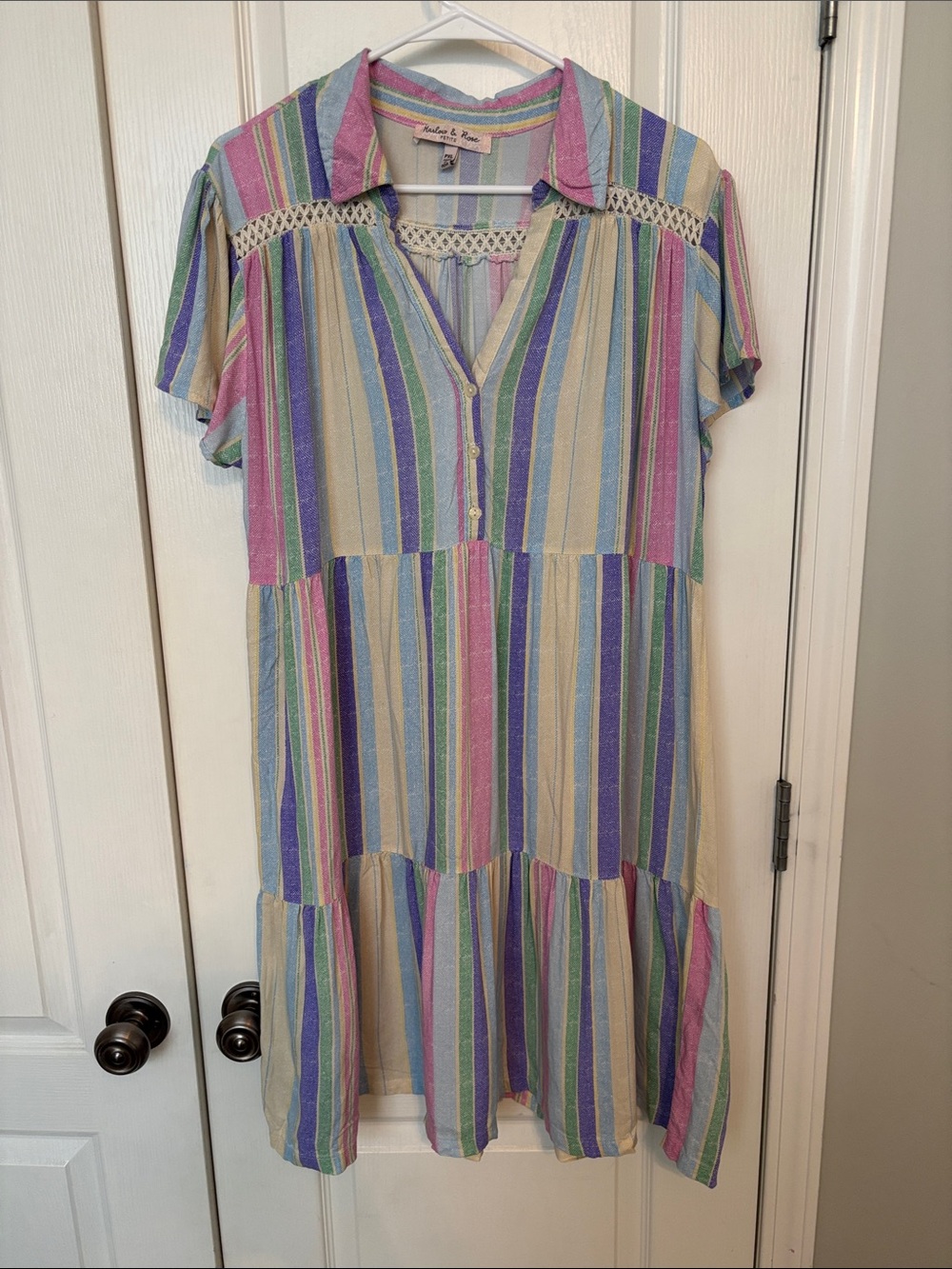 Harlow and Rose Petite Button-Front Pastel Stripe Mini Dress - Multi petite XL